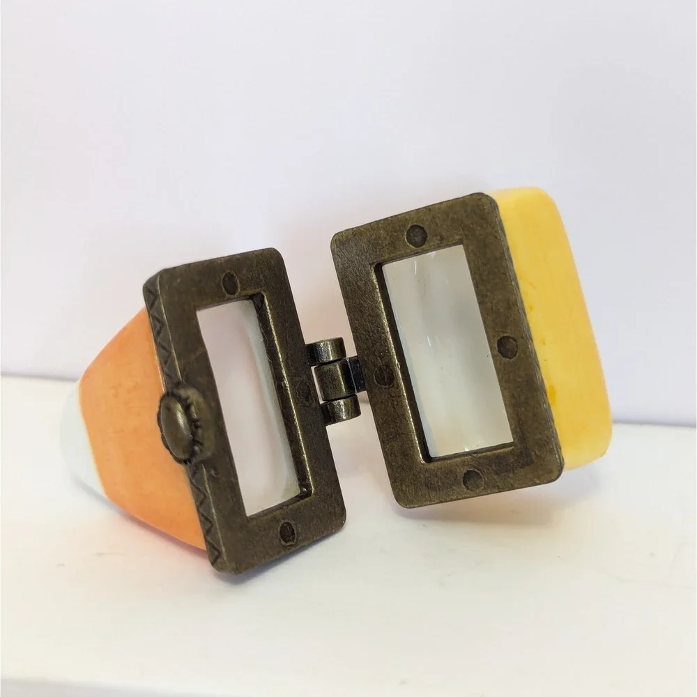 Candy Corn Halloween Fall Porcelain Hinged Trinket Box PHB Midwest Cannon Falls